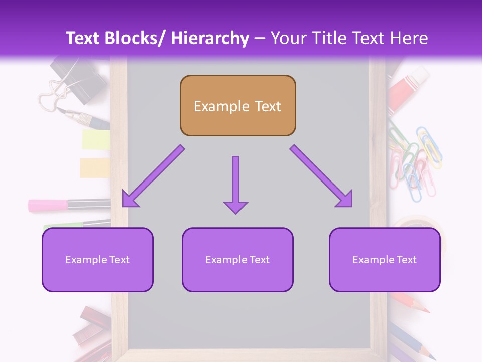A Blackboard Surrounded By School Supplies On A Purple And White Background PowerPoint Template