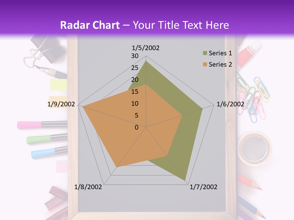 A Blackboard Surrounded By School Supplies On A Purple And White Background PowerPoint Template