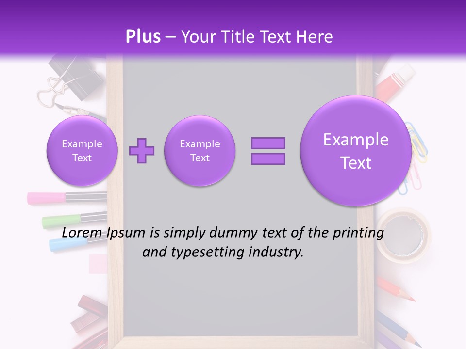 A Blackboard Surrounded By School Supplies On A Purple And White Background PowerPoint Template