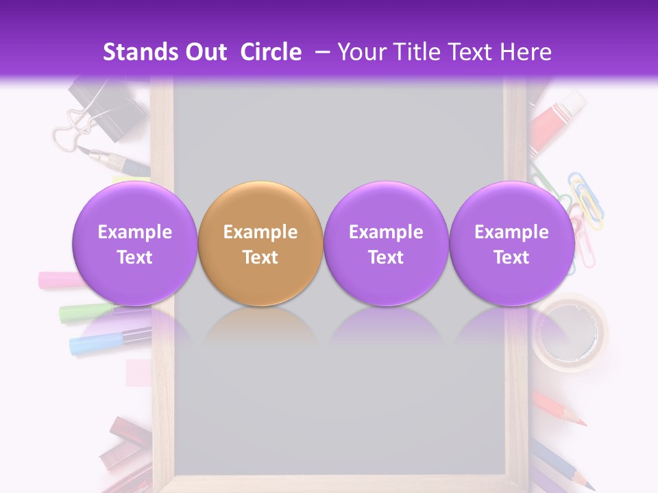 A Blackboard Surrounded By School Supplies On A Purple And White Background PowerPoint Template