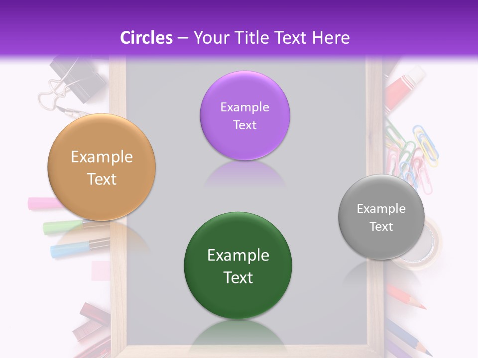 A Blackboard Surrounded By School Supplies On A Purple And White Background PowerPoint Template