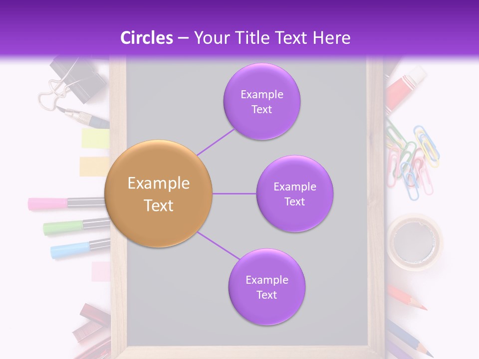 A Blackboard Surrounded By School Supplies On A Purple And White Background PowerPoint Template