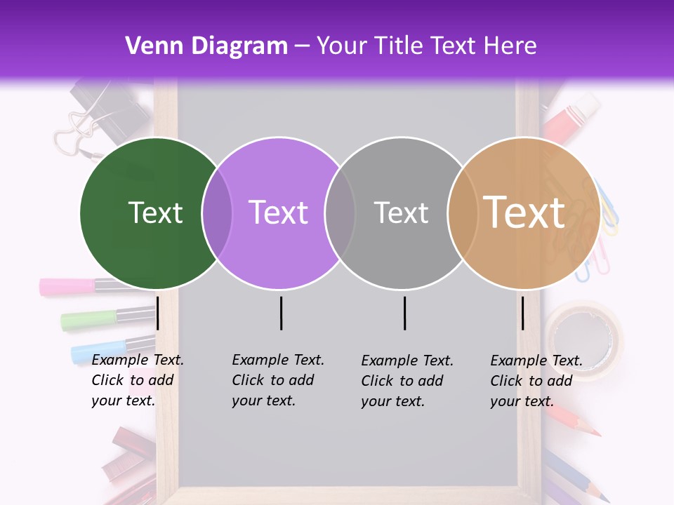 A Blackboard Surrounded By School Supplies On A Purple And White Background PowerPoint Template