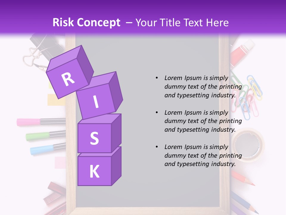 A Blackboard Surrounded By School Supplies On A Purple And White Background PowerPoint Template