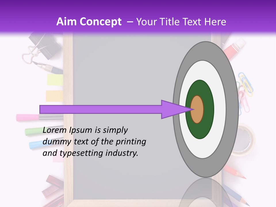 A Blackboard Surrounded By School Supplies On A Purple And White Background PowerPoint Template