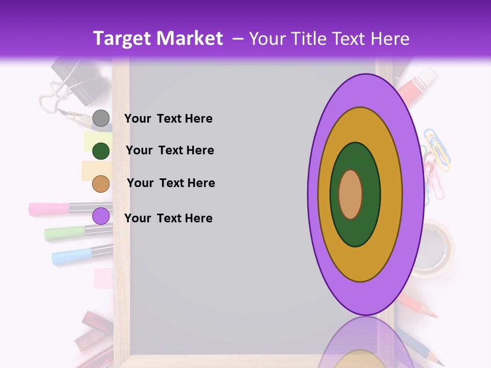 A Blackboard Surrounded By School Supplies On A Purple And White Background PowerPoint Template