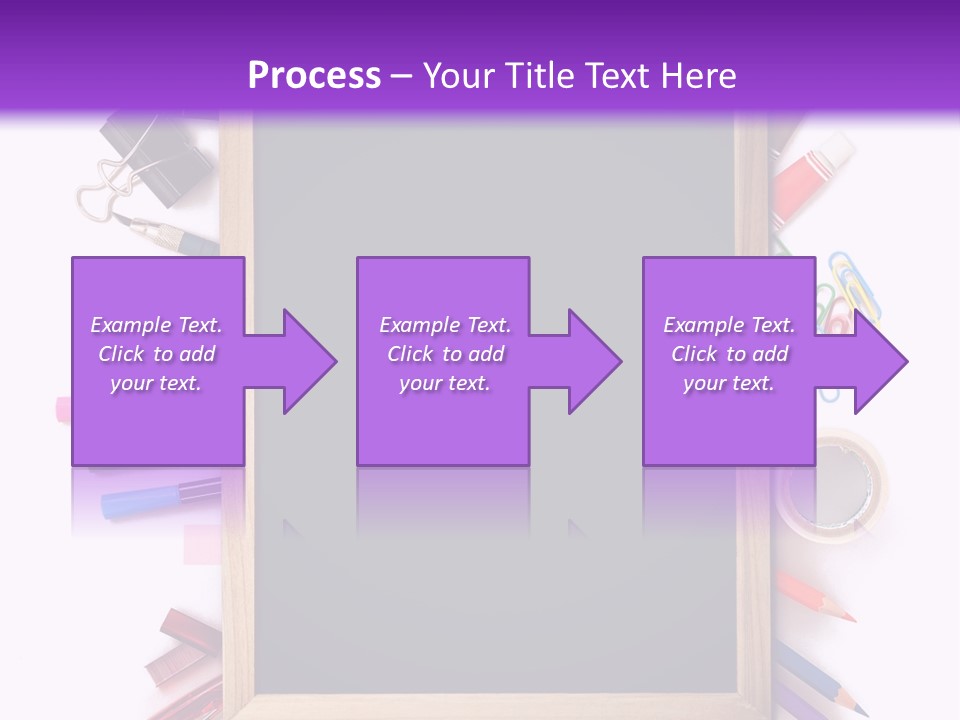 A Blackboard Surrounded By School Supplies On A Purple And White Background PowerPoint Template