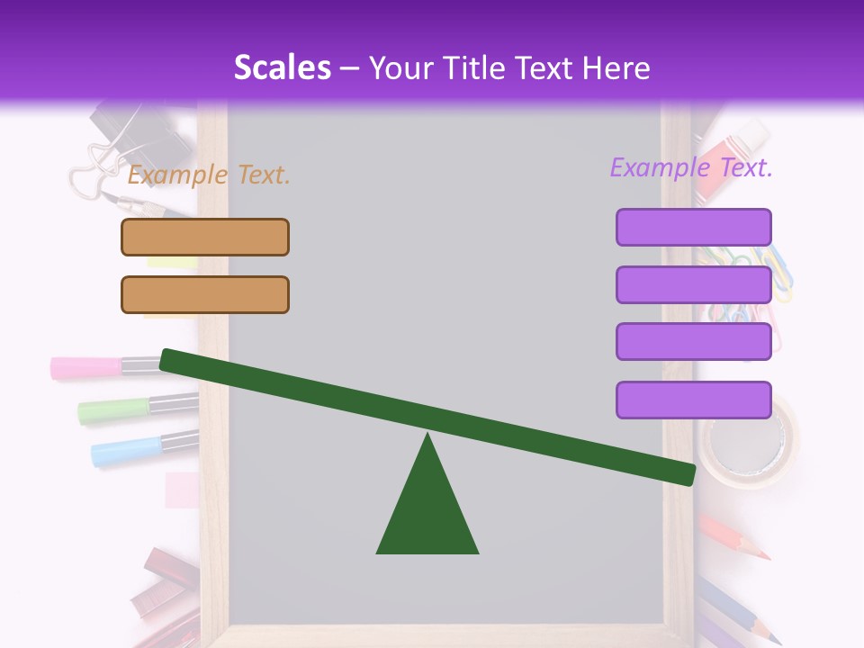 A Blackboard Surrounded By School Supplies On A Purple And White Background PowerPoint Template