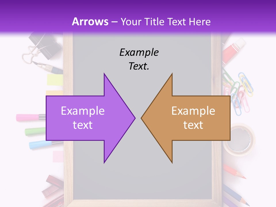 A Blackboard Surrounded By School Supplies On A Purple And White Background PowerPoint Template