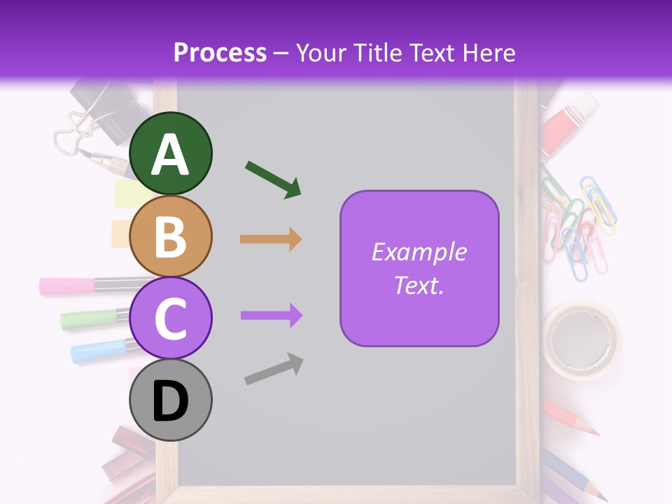 A Blackboard Surrounded By School Supplies On A Purple And White Background PowerPoint Template