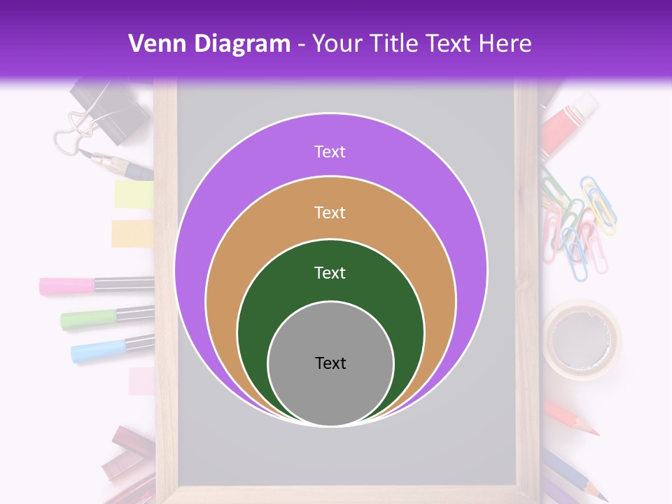 A Blackboard Surrounded By School Supplies On A Purple And White Background PowerPoint Template