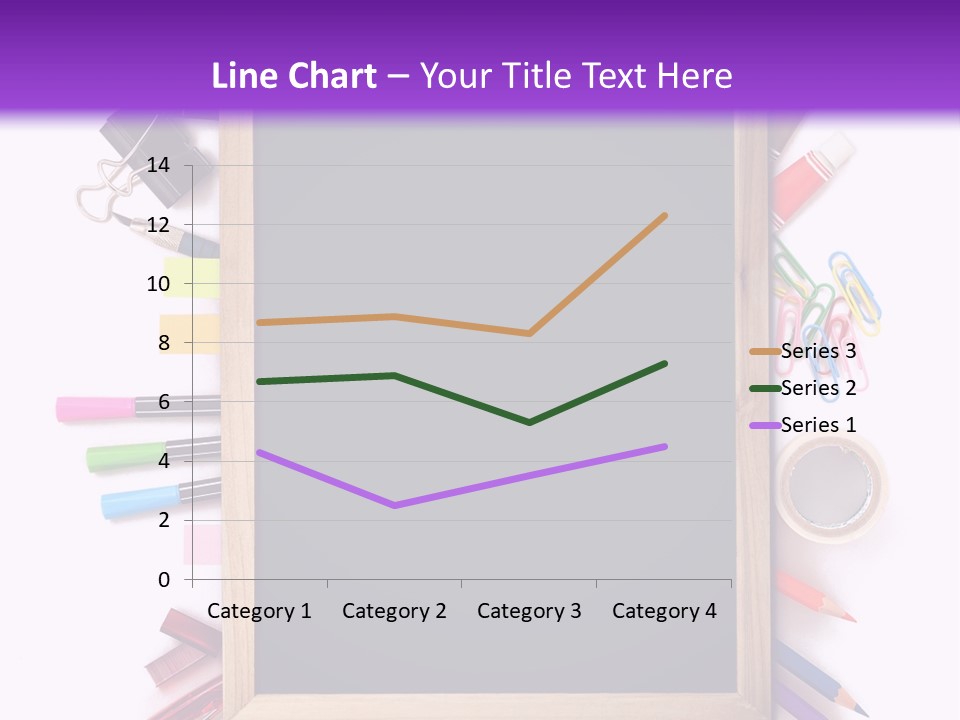 A Blackboard Surrounded By School Supplies On A Purple And White Background PowerPoint Template
