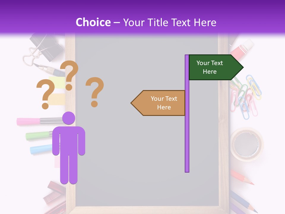 A Blackboard Surrounded By School Supplies On A Purple And White Background PowerPoint Template