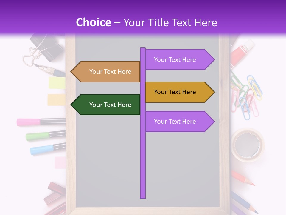 A Blackboard Surrounded By School Supplies On A Purple And White Background PowerPoint Template