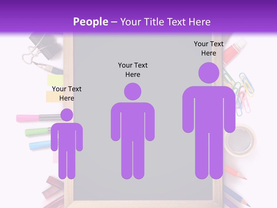 A Blackboard Surrounded By School Supplies On A Purple And White Background PowerPoint Template