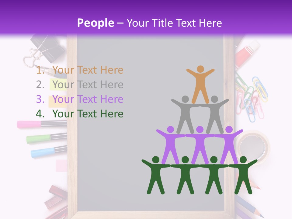 A Blackboard Surrounded By School Supplies On A Purple And White Background PowerPoint Template