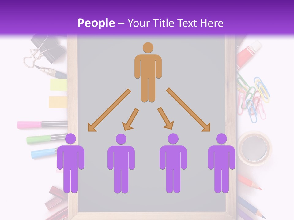 A Blackboard Surrounded By School Supplies On A Purple And White Background PowerPoint Template