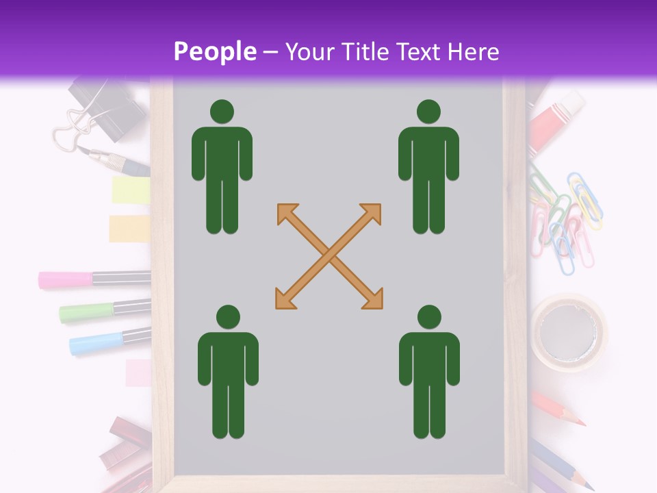 A Blackboard Surrounded By School Supplies On A Purple And White Background PowerPoint Template