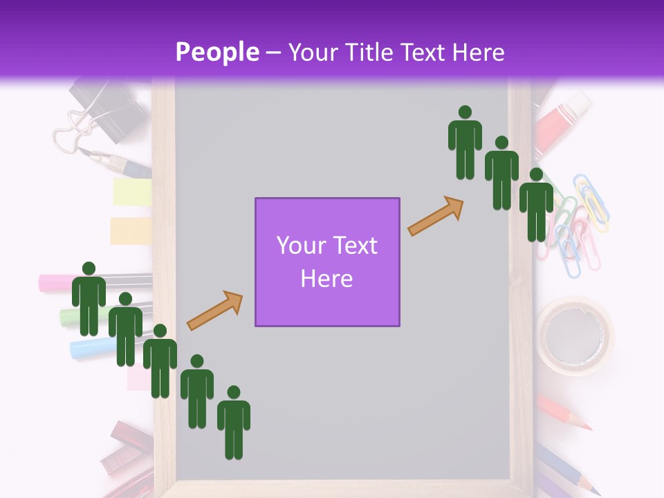 A Blackboard Surrounded By School Supplies On A Purple And White Background PowerPoint Template