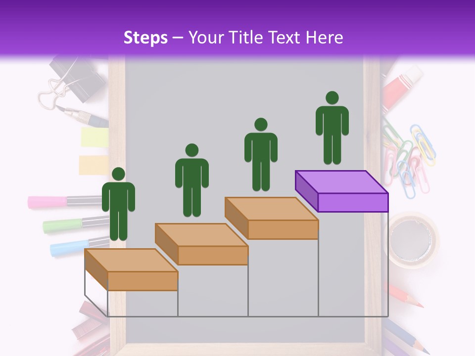 A Blackboard Surrounded By School Supplies On A Purple And White Background PowerPoint Template