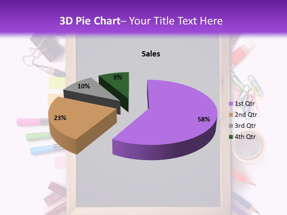 A Blackboard Surrounded By School Supplies On A Purple And White Background PowerPoint Template