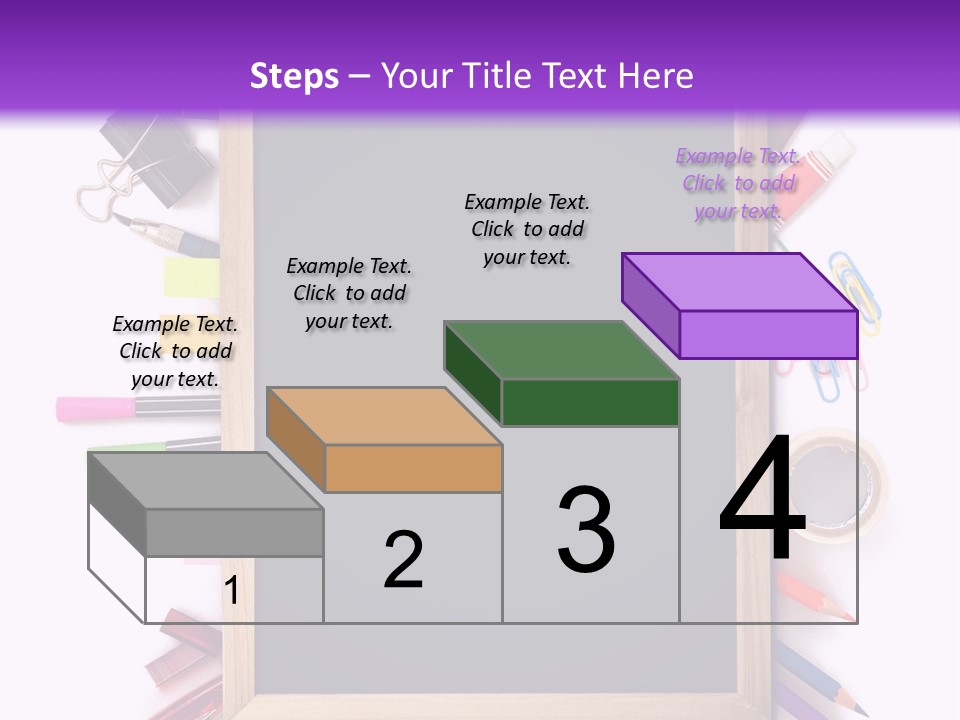 A Blackboard Surrounded By School Supplies On A Purple And White Background PowerPoint Template