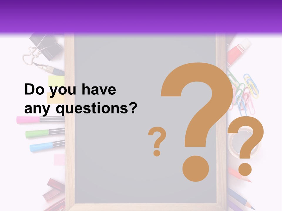 A Blackboard Surrounded By School Supplies On A Purple And White Background PowerPoint Template