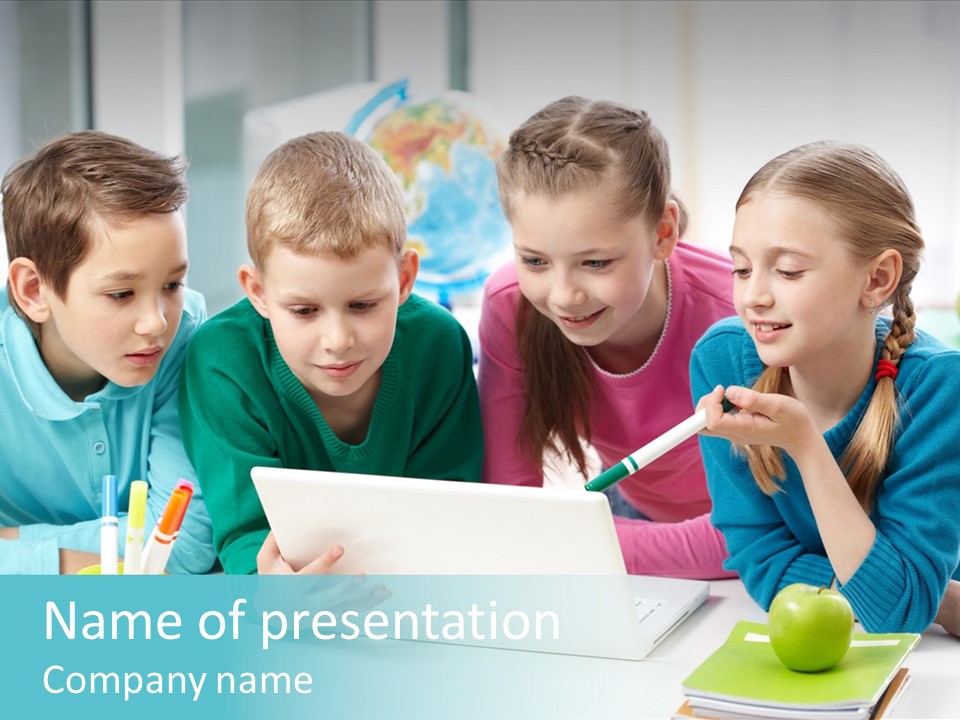 Technology Gathered Schoolchildren PowerPoint Template