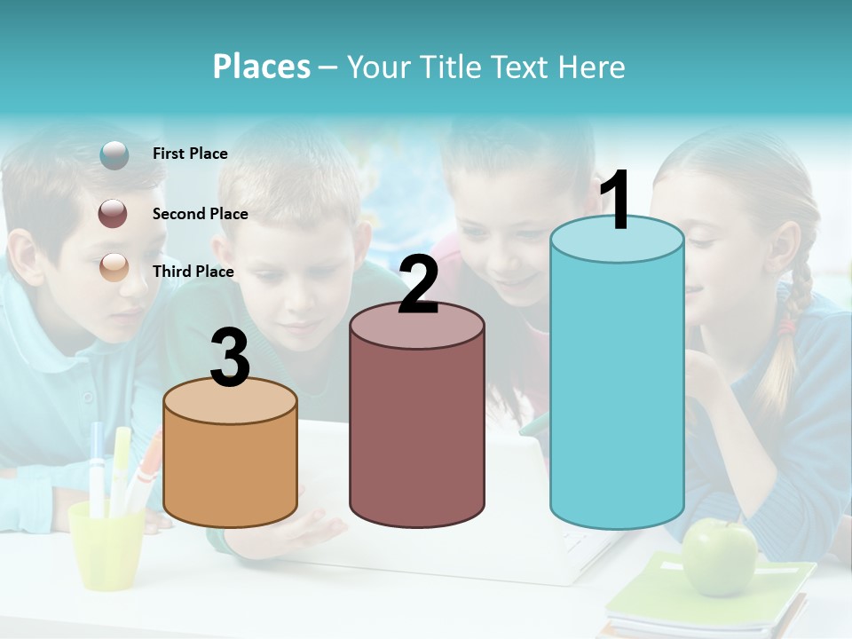 Technology Gathered Schoolchildren PowerPoint Template