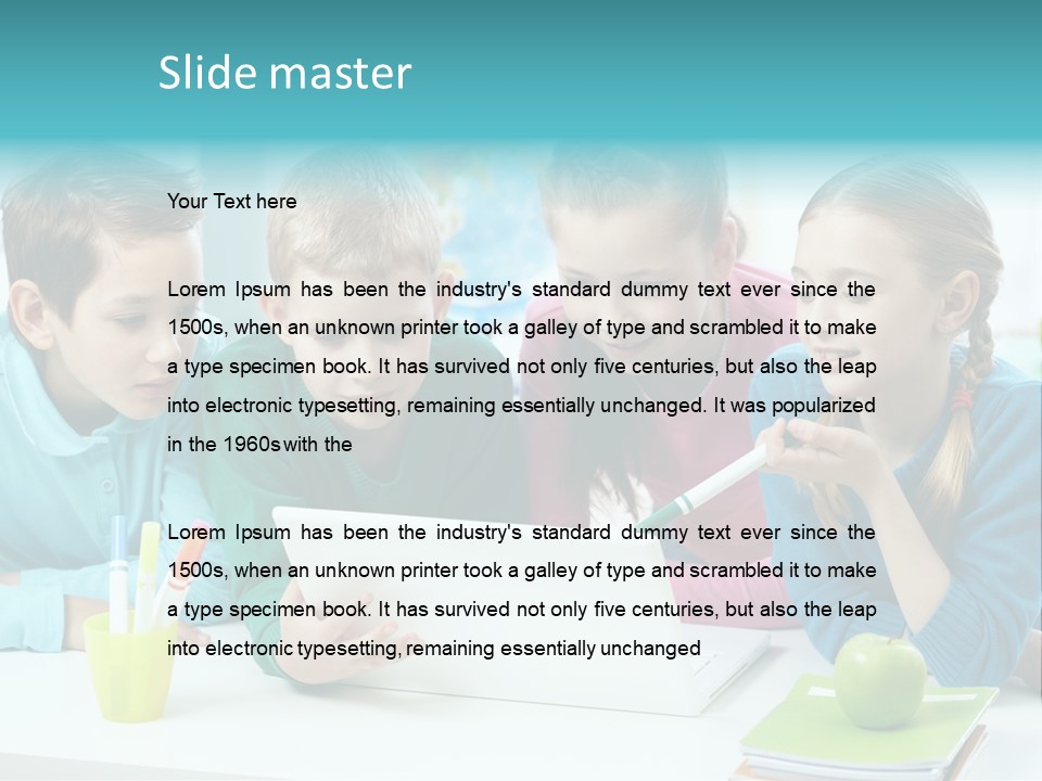 Technology Gathered Schoolchildren PowerPoint Template