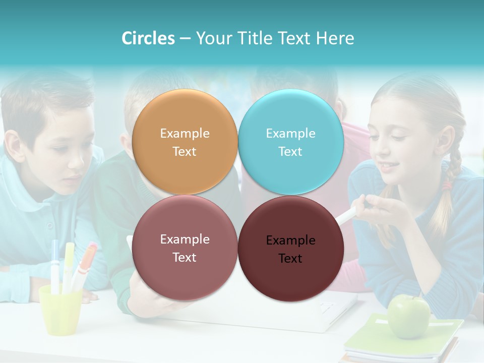 Technology Gathered Schoolchildren PowerPoint Template
