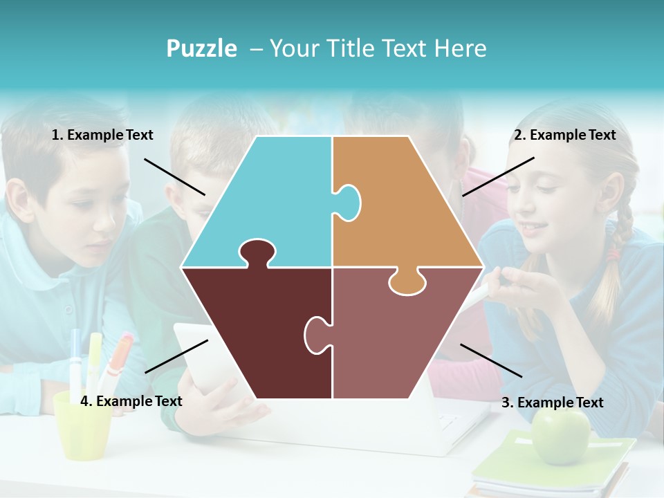 Technology Gathered Schoolchildren PowerPoint Template