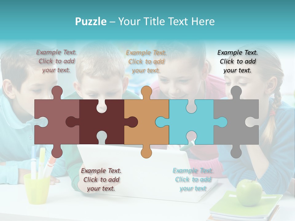 Technology Gathered Schoolchildren PowerPoint Template