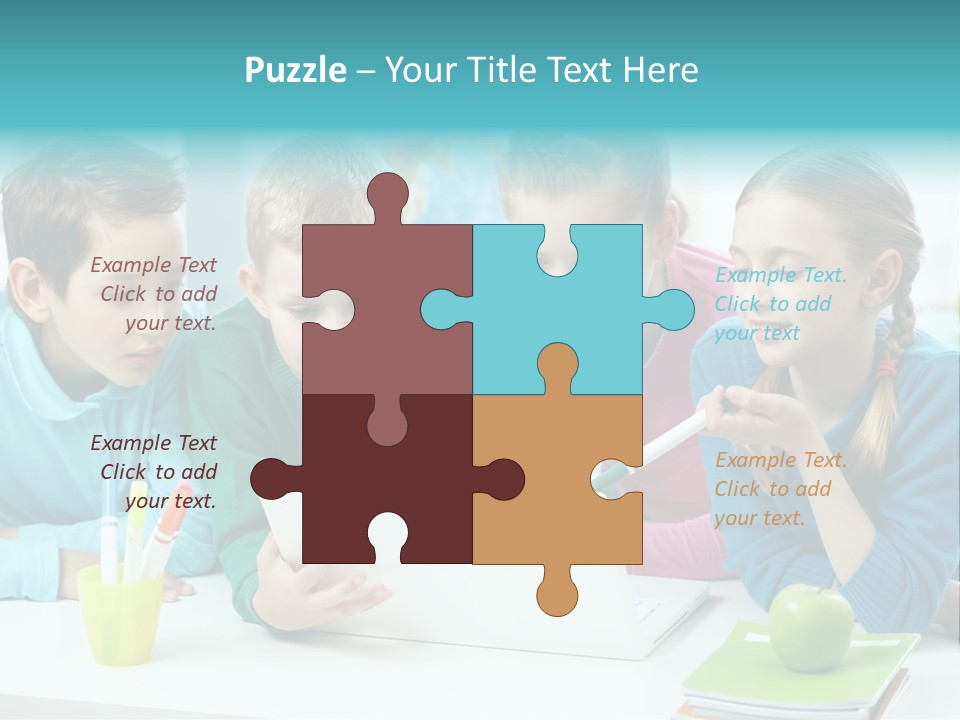 Technology Gathered Schoolchildren PowerPoint Template