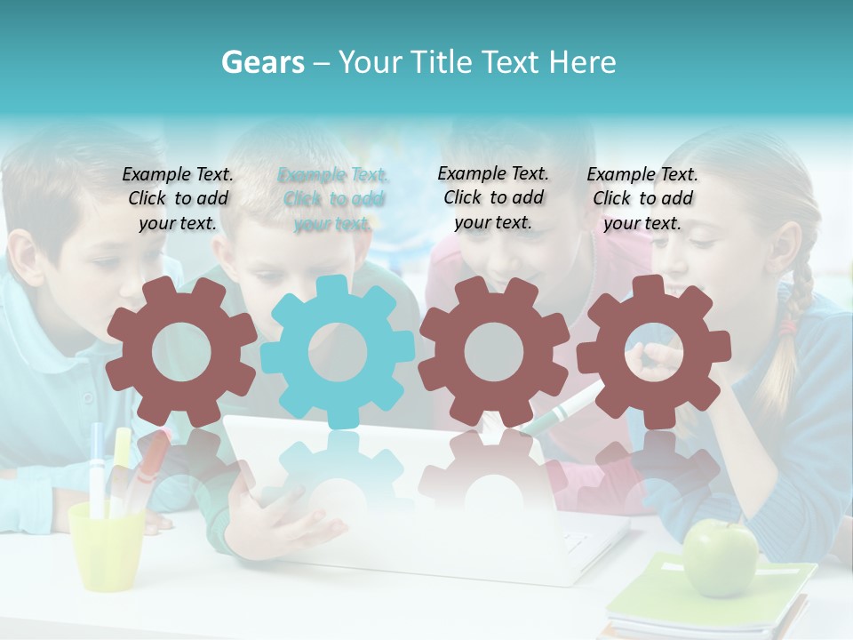 Technology Gathered Schoolchildren PowerPoint Template