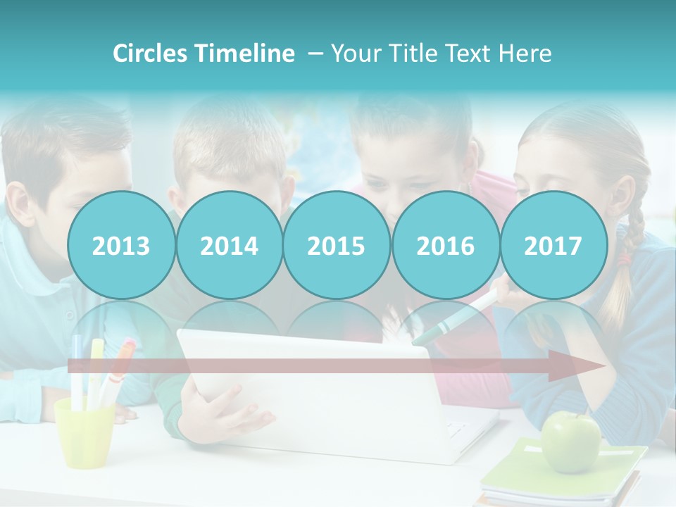 Technology Gathered Schoolchildren PowerPoint Template