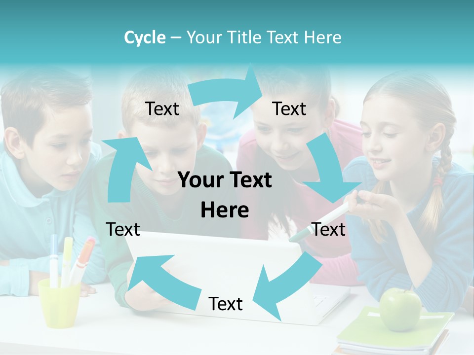 Technology Gathered Schoolchildren PowerPoint Template
