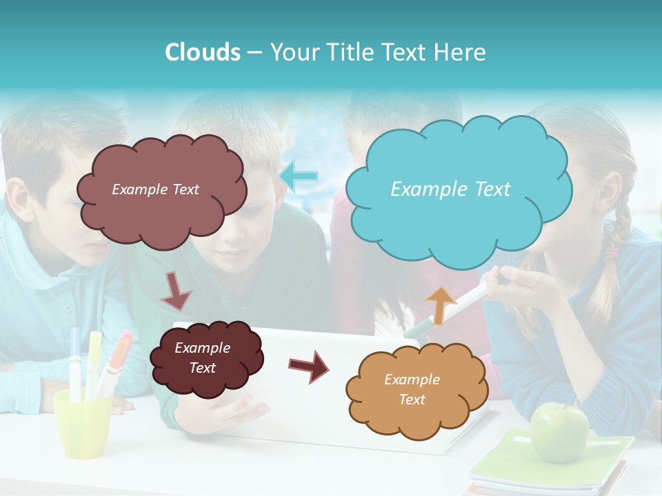 Technology Gathered Schoolchildren PowerPoint Template