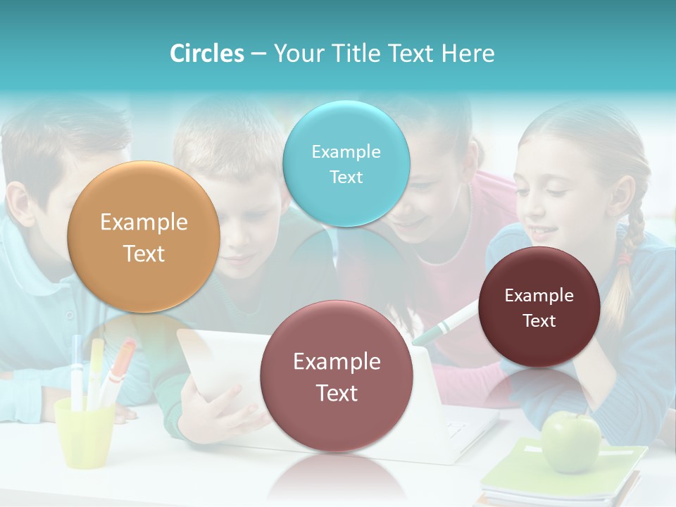Technology Gathered Schoolchildren PowerPoint Template