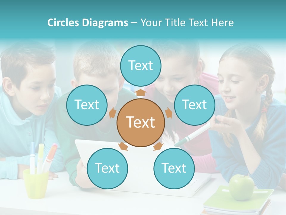 Technology Gathered Schoolchildren PowerPoint Template