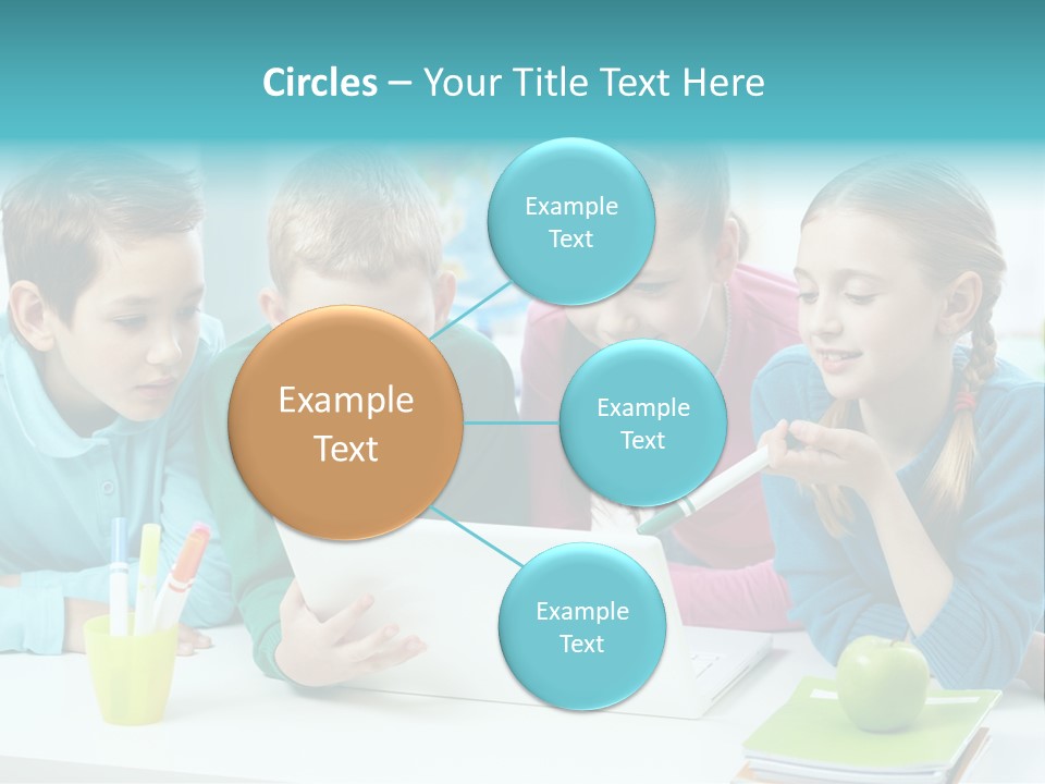 Technology Gathered Schoolchildren PowerPoint Template