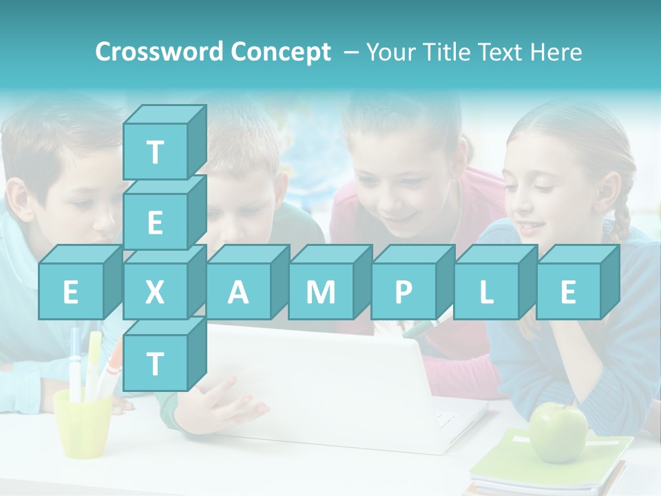 Technology Gathered Schoolchildren PowerPoint Template