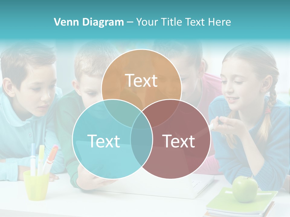 Technology Gathered Schoolchildren PowerPoint Template