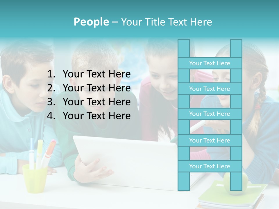Technology Gathered Schoolchildren PowerPoint Template