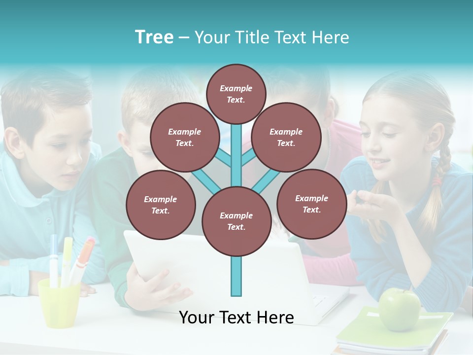 Technology Gathered Schoolchildren PowerPoint Template