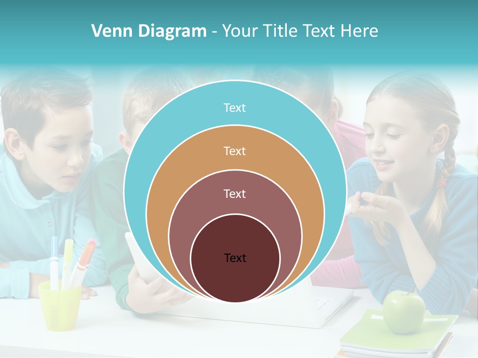 Technology Gathered Schoolchildren PowerPoint Template