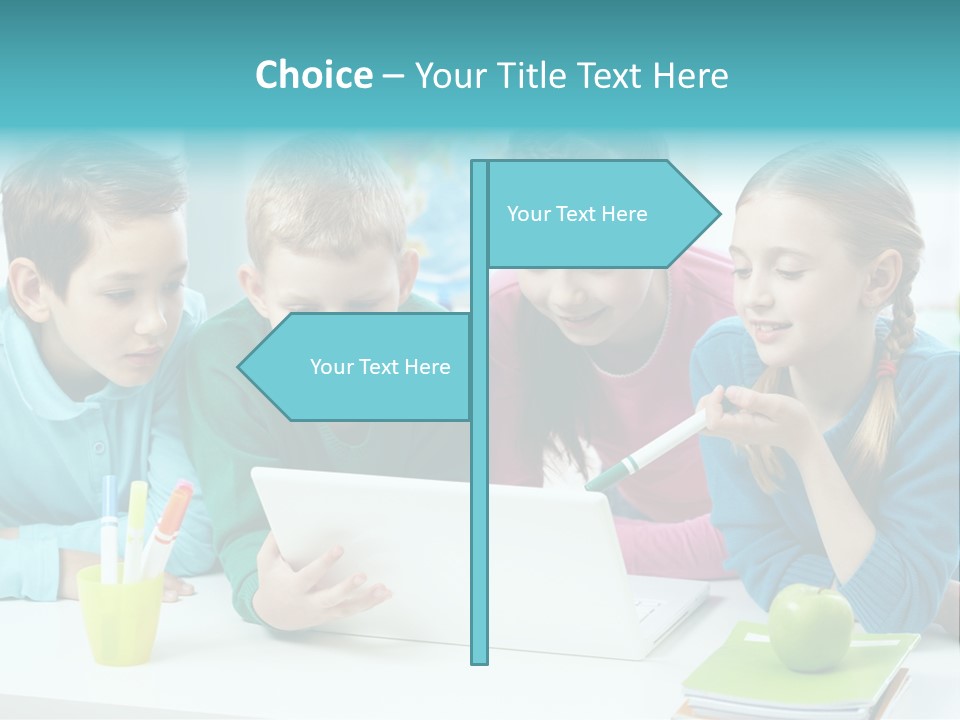 Technology Gathered Schoolchildren PowerPoint Template