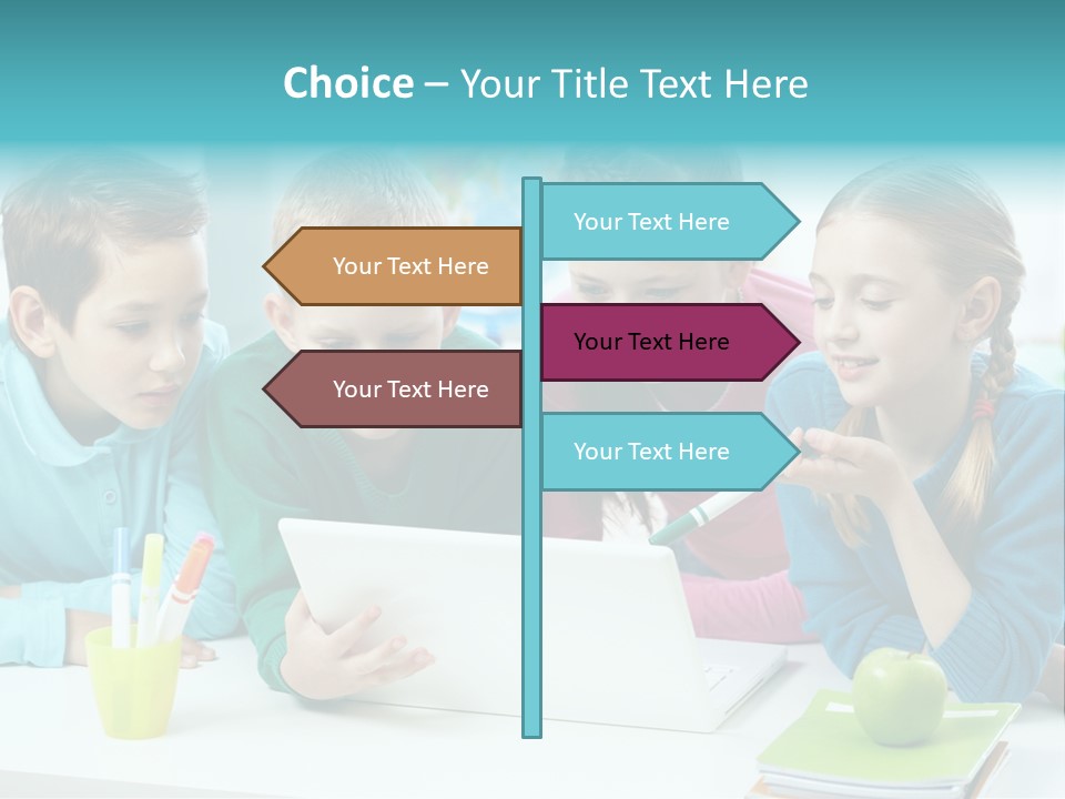 Technology Gathered Schoolchildren PowerPoint Template