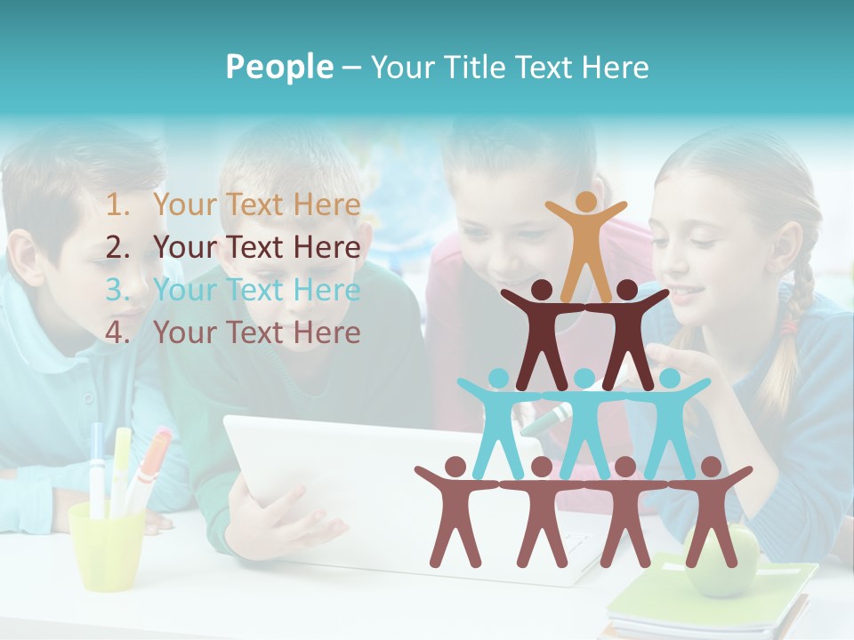 Technology Gathered Schoolchildren PowerPoint Template