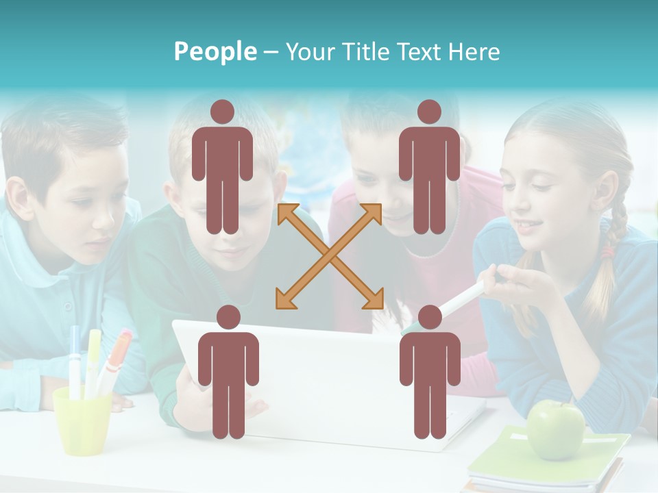 Technology Gathered Schoolchildren PowerPoint Template